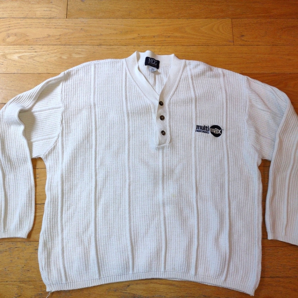 Multi Max by Cinemax Vintage Knit Cotton Henley Sweater - VCC Vantage - Size XL.